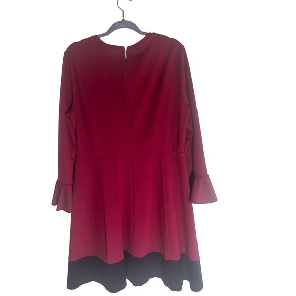 Kate Spade Women's XL Red Fit & Flare Dress Bell Sleeve Color Block Hem Elegant - Picture 7 of 13